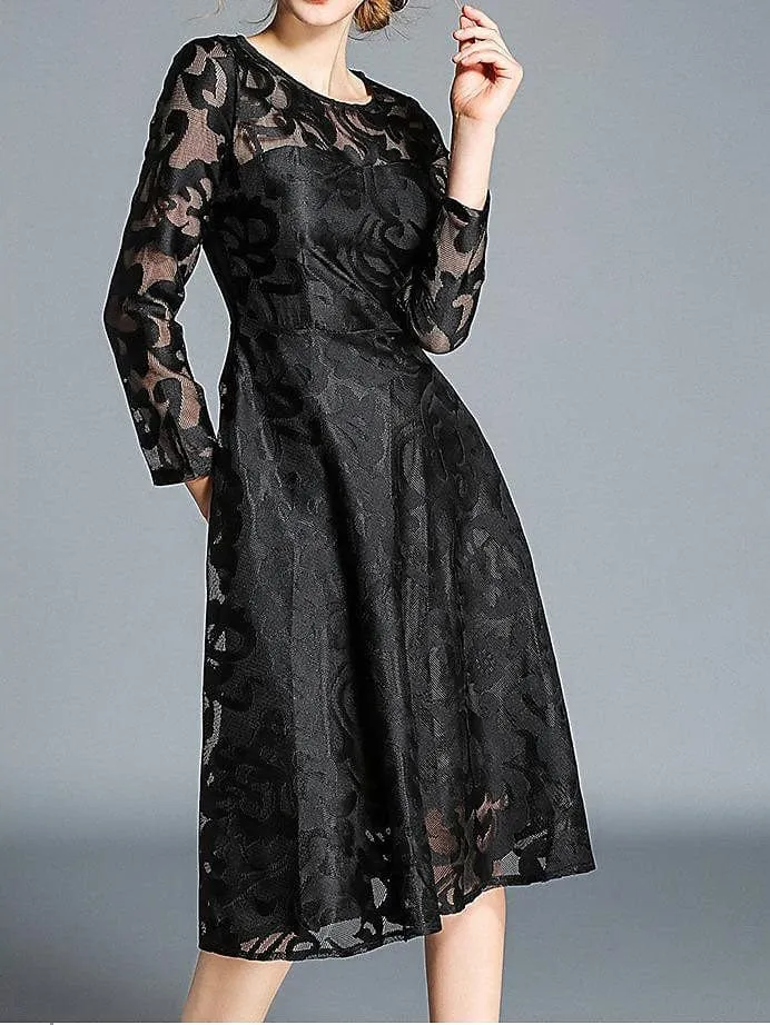 Elegant Women's Winter Lace Midi Party Dress