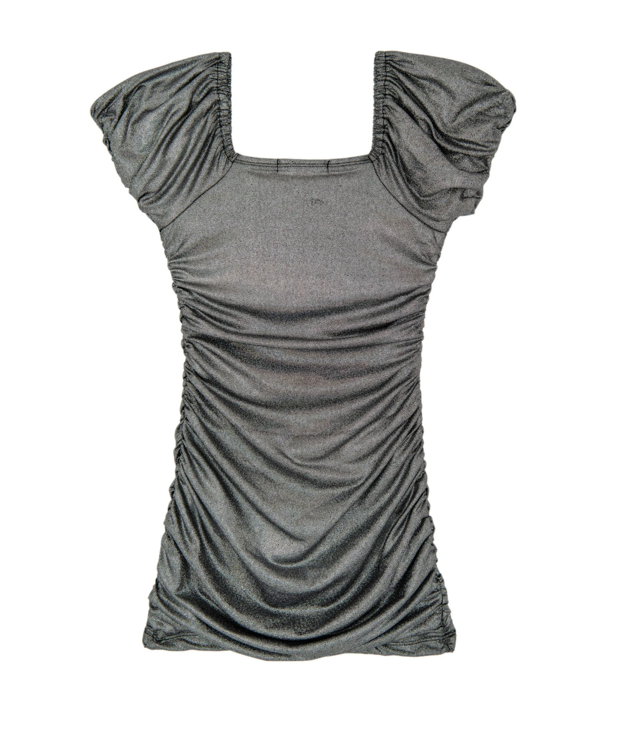 FBZ Girls Pebble Metallic Silver Short Sleeve Ruched Dress