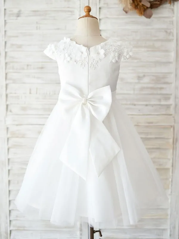 Flower Girl Dresses Jewel Neck Back Bow Beaded Party Dresses for Kids