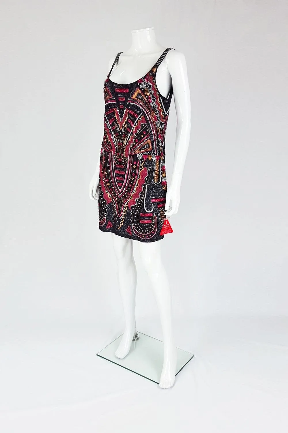 FOREVER UNIQUE Red Vintage Flapper Style Art Deco Sequin Mini Dress (UK 08)