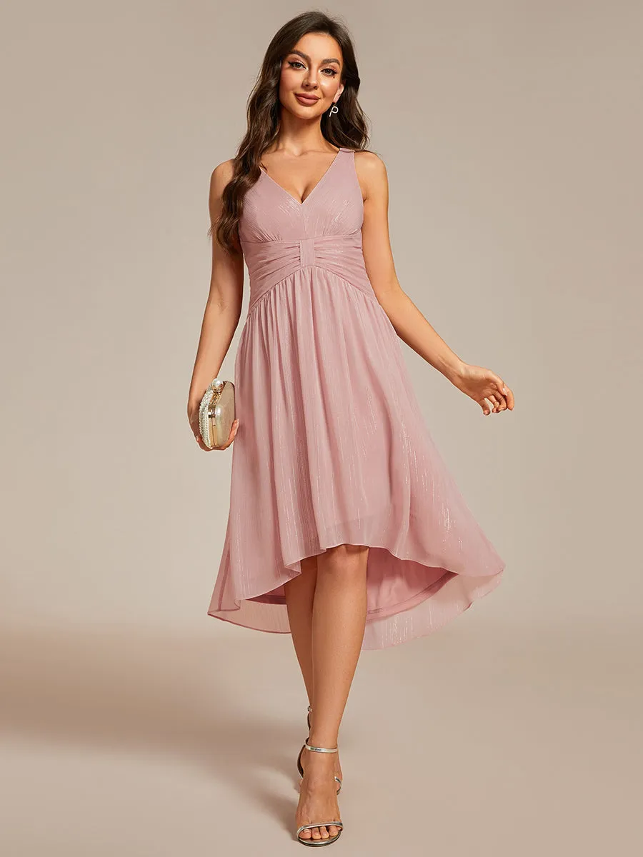 Glittery Spaghetti Straps Knee Length Bowknot Bridesmaid Dress