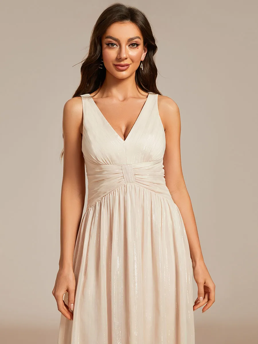 Glittery Spaghetti Straps Knee Length Bowknot Bridesmaid Dress