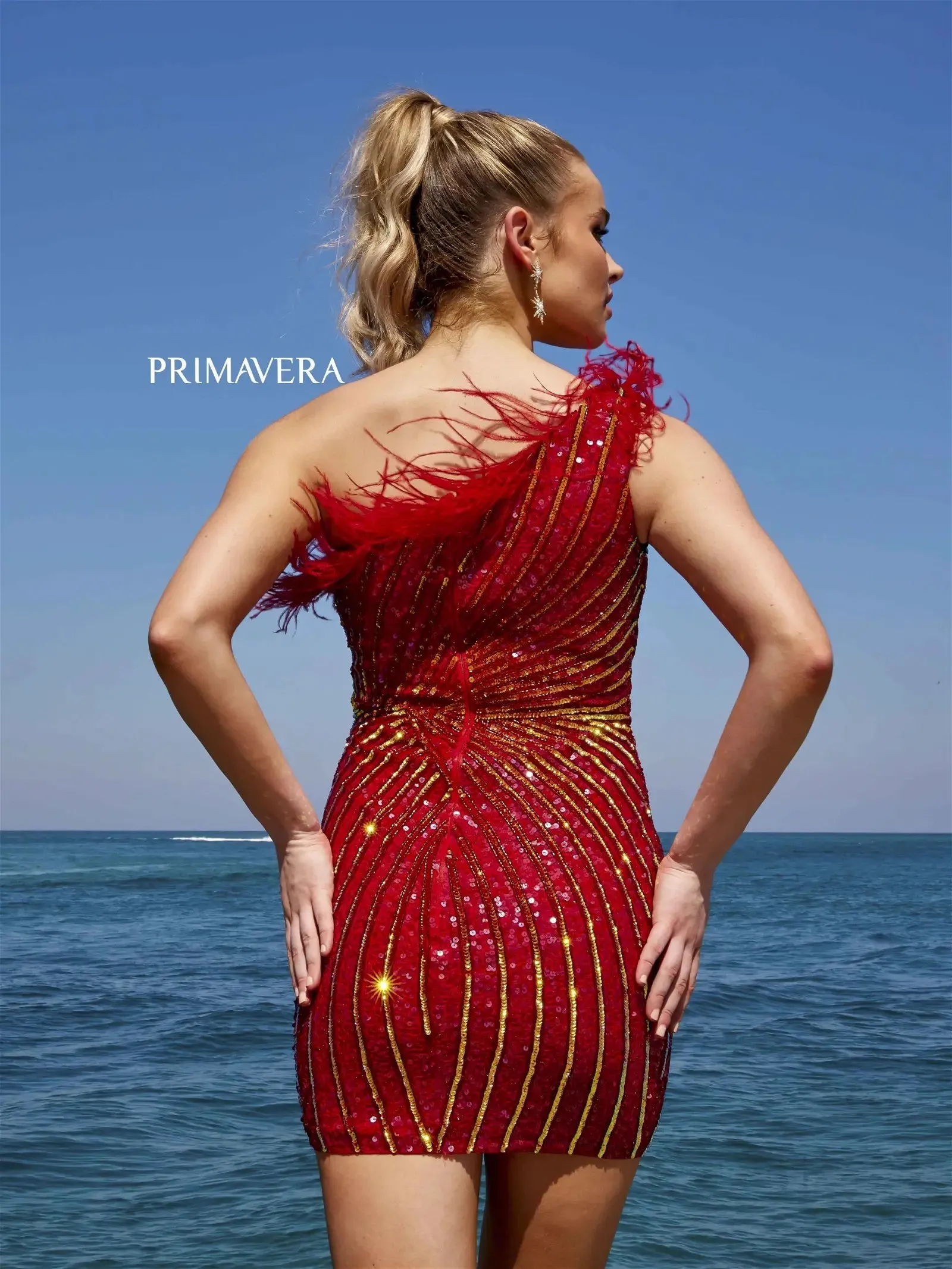 Gloria | One Shoulder Feather Homecoming Dress | Primavera Couture | 4002