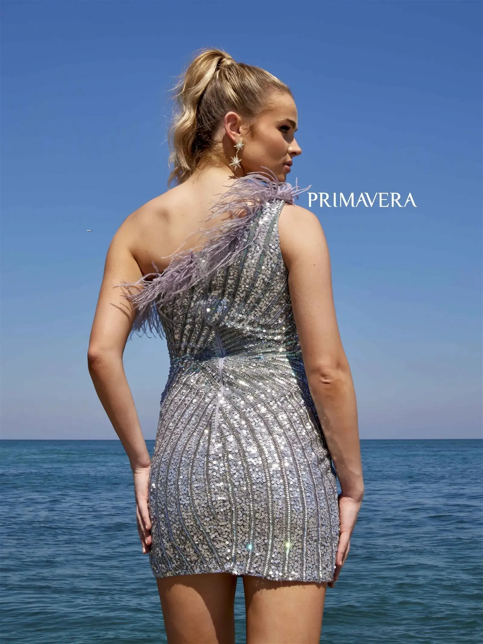 Gloria | One Shoulder Feather Homecoming Dress | Primavera Couture | 4002