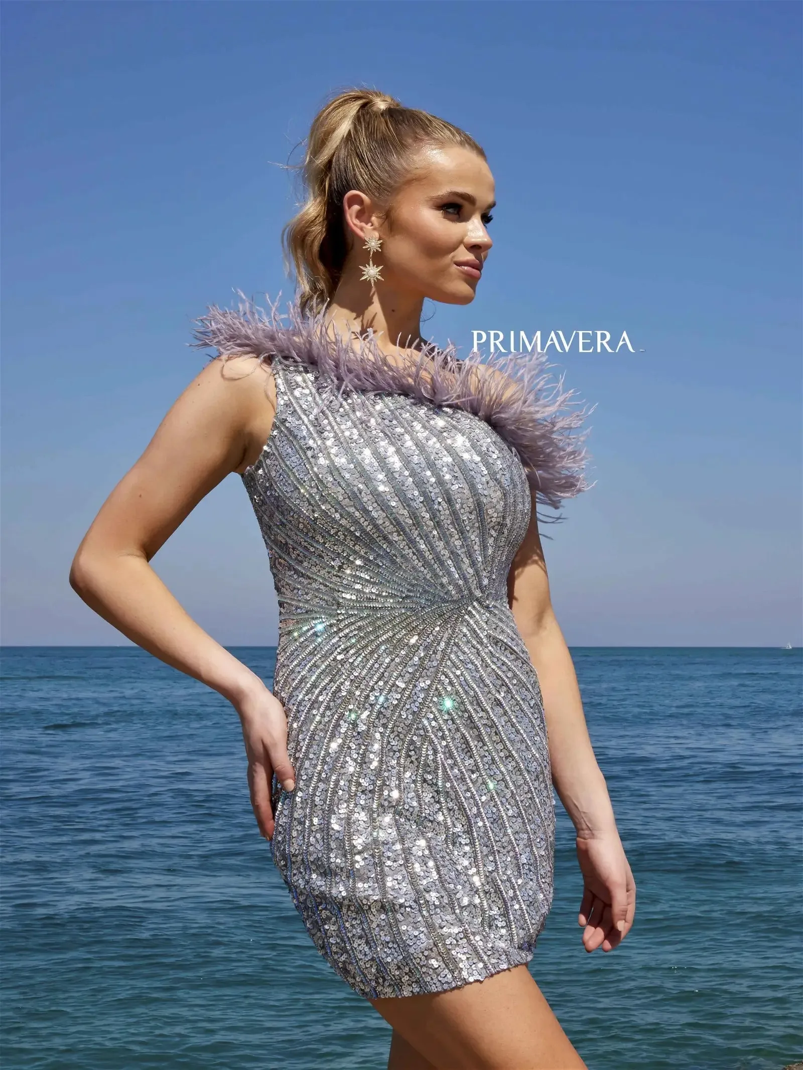 Gloria | One Shoulder Feather Homecoming Dress | Primavera Couture | 4002