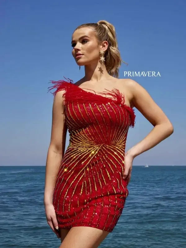 Gloria | One Shoulder Feather Homecoming Dress | Primavera Couture | 4002