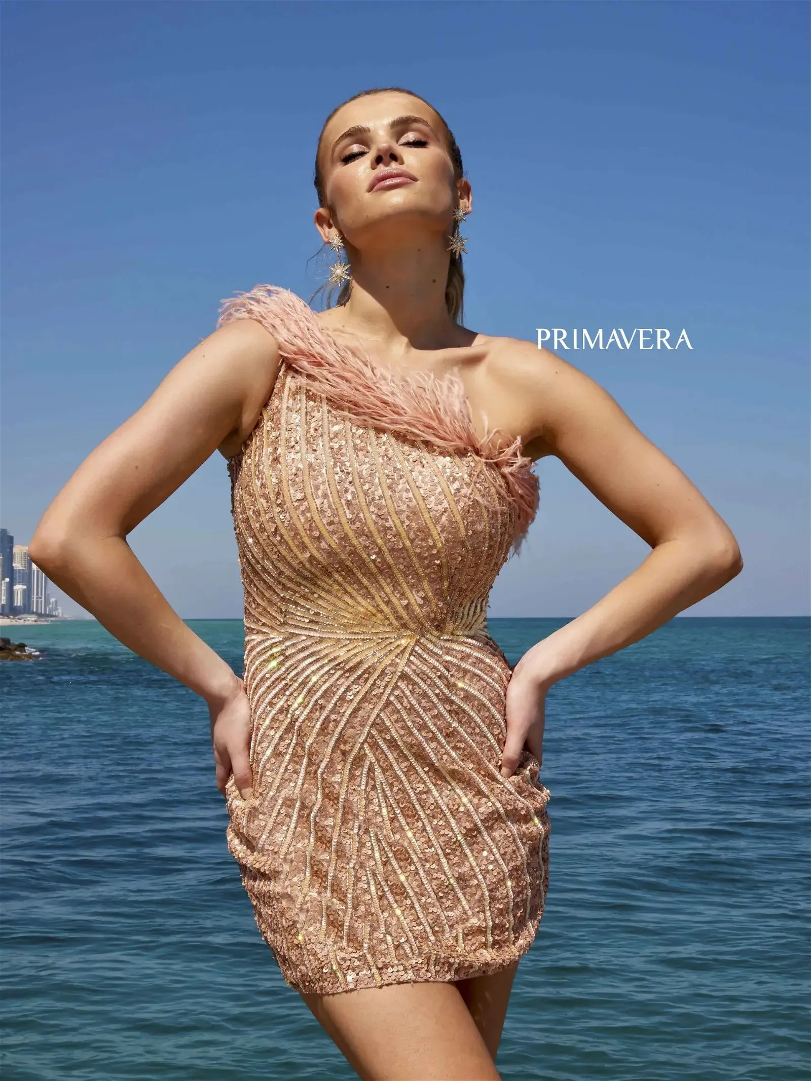 Gloria | One Shoulder Feather Homecoming Dress | Primavera Couture | 4002