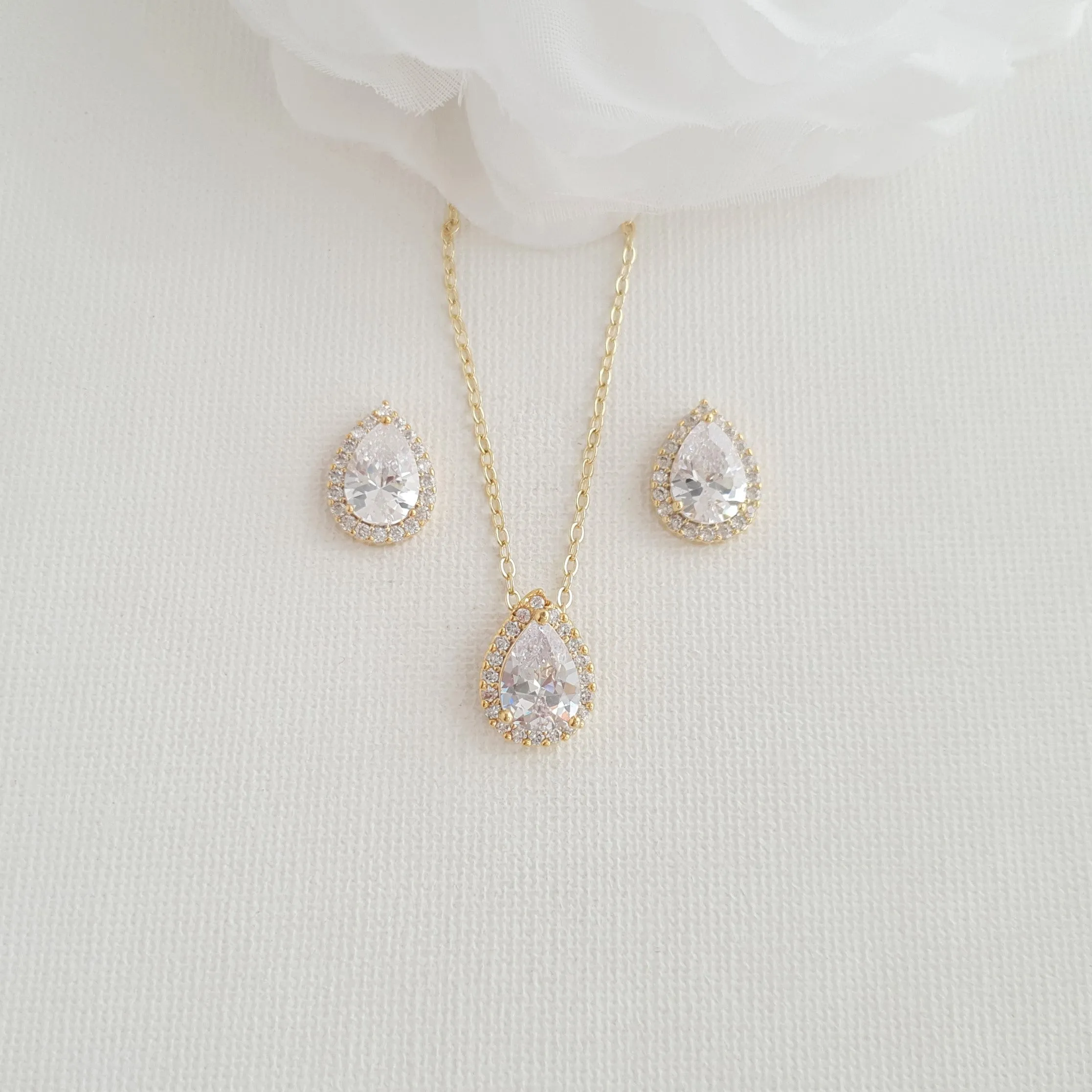 Gold Stud Earrings and Necklace for Bridesmaids-Emma