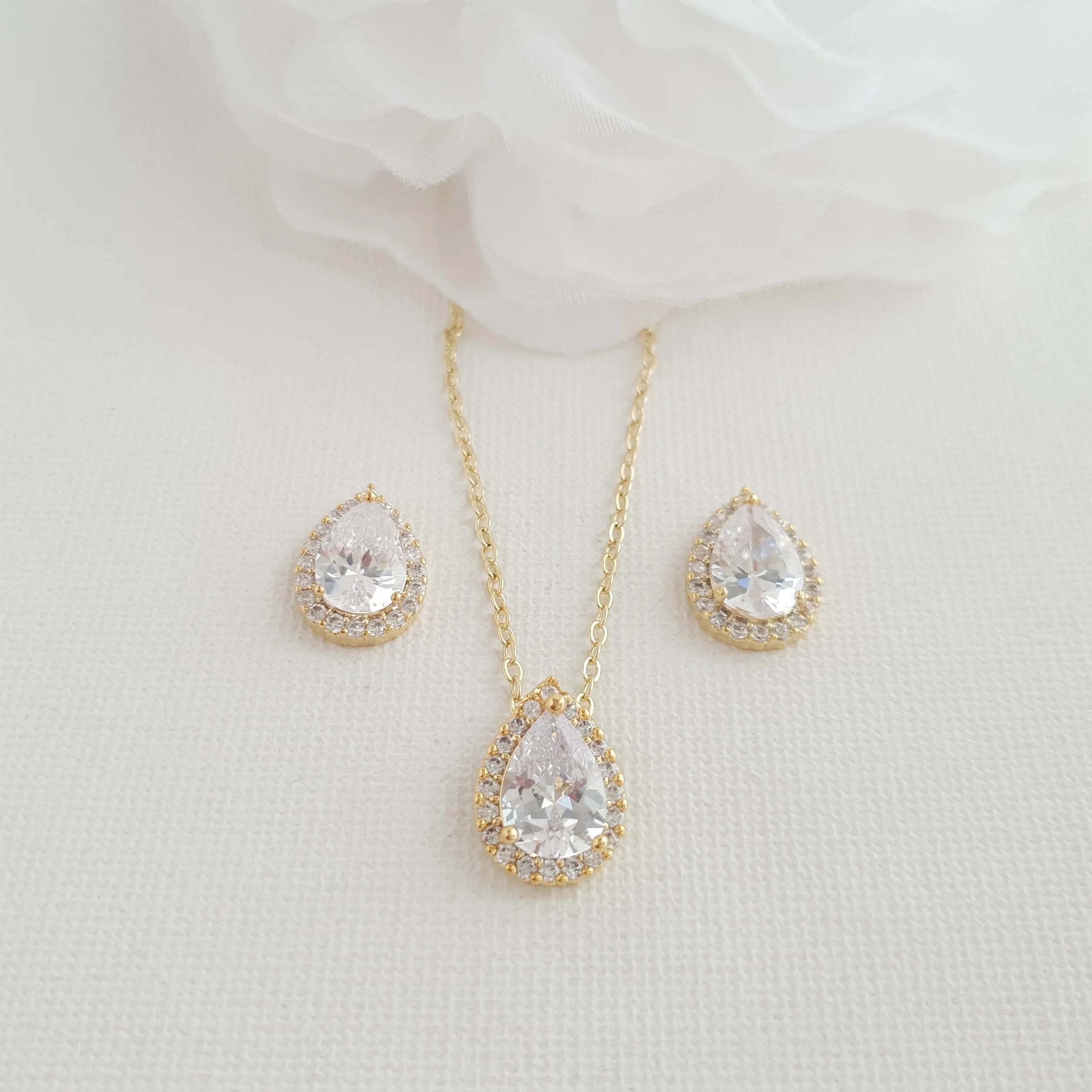 Gold Stud Earrings and Necklace for Bridesmaids-Emma