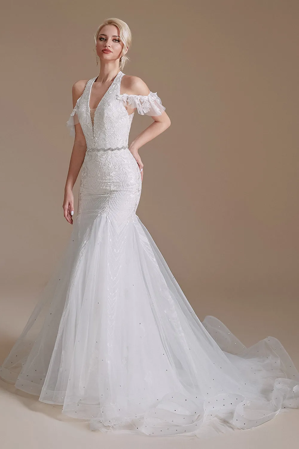 Gorgeous Mermaid Lace Off The Shoulder Tulle Wedding Dresses