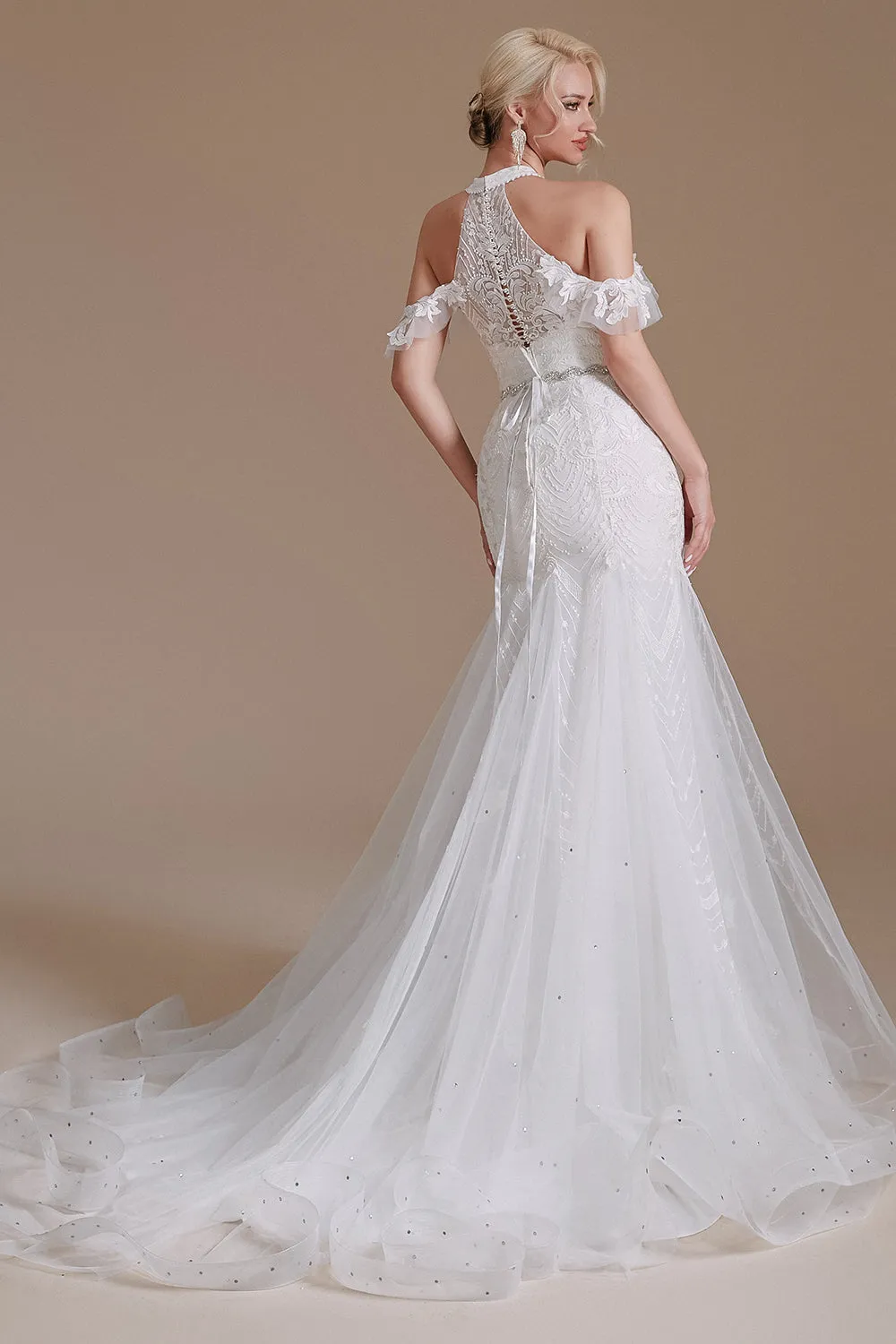 Gorgeous Mermaid Lace Off The Shoulder Tulle Wedding Dresses