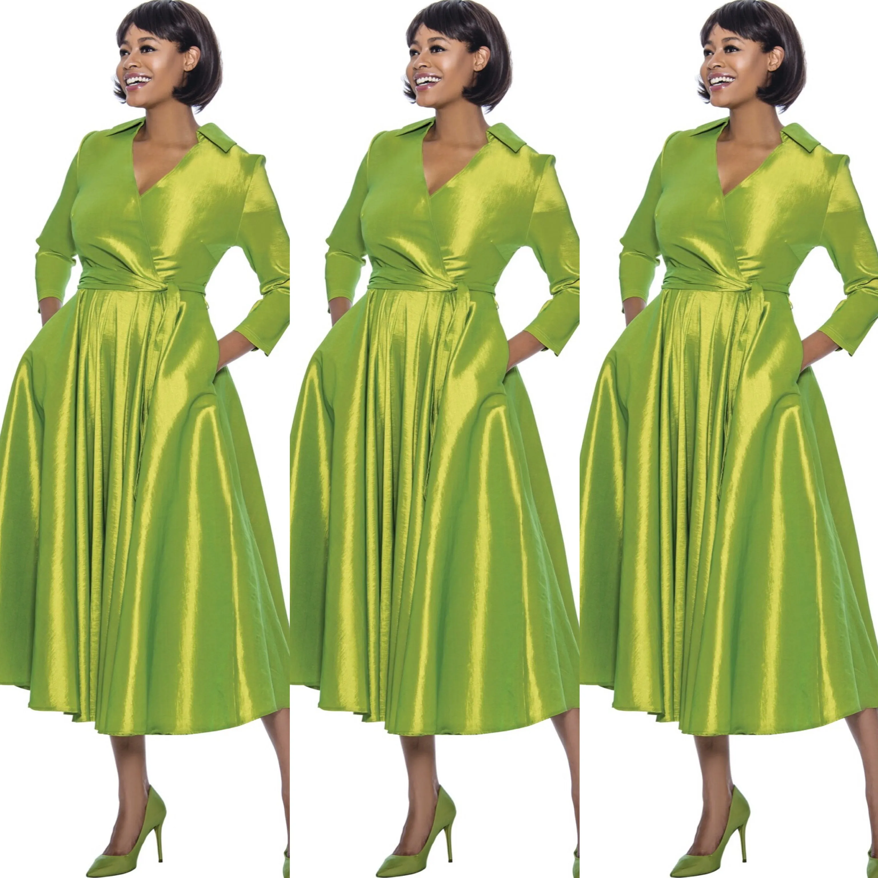 Green Classic Style Faux Wrap Dress