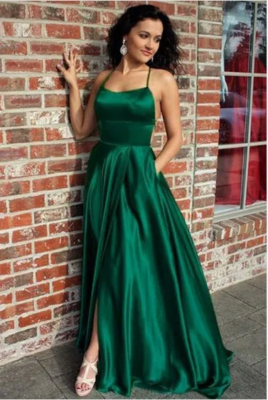 Green Prom Dress Slit Skirt, Evening Dress ,Winter Formal Dress, Pageant Dance Dresses, Graduation School Party Gown, PC0115