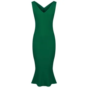 Green Sleeveless Peplum Hem Bodycon Wiggle Party Dress