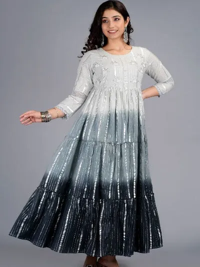 Grey Cotton Mulmul Long Kurti Dress