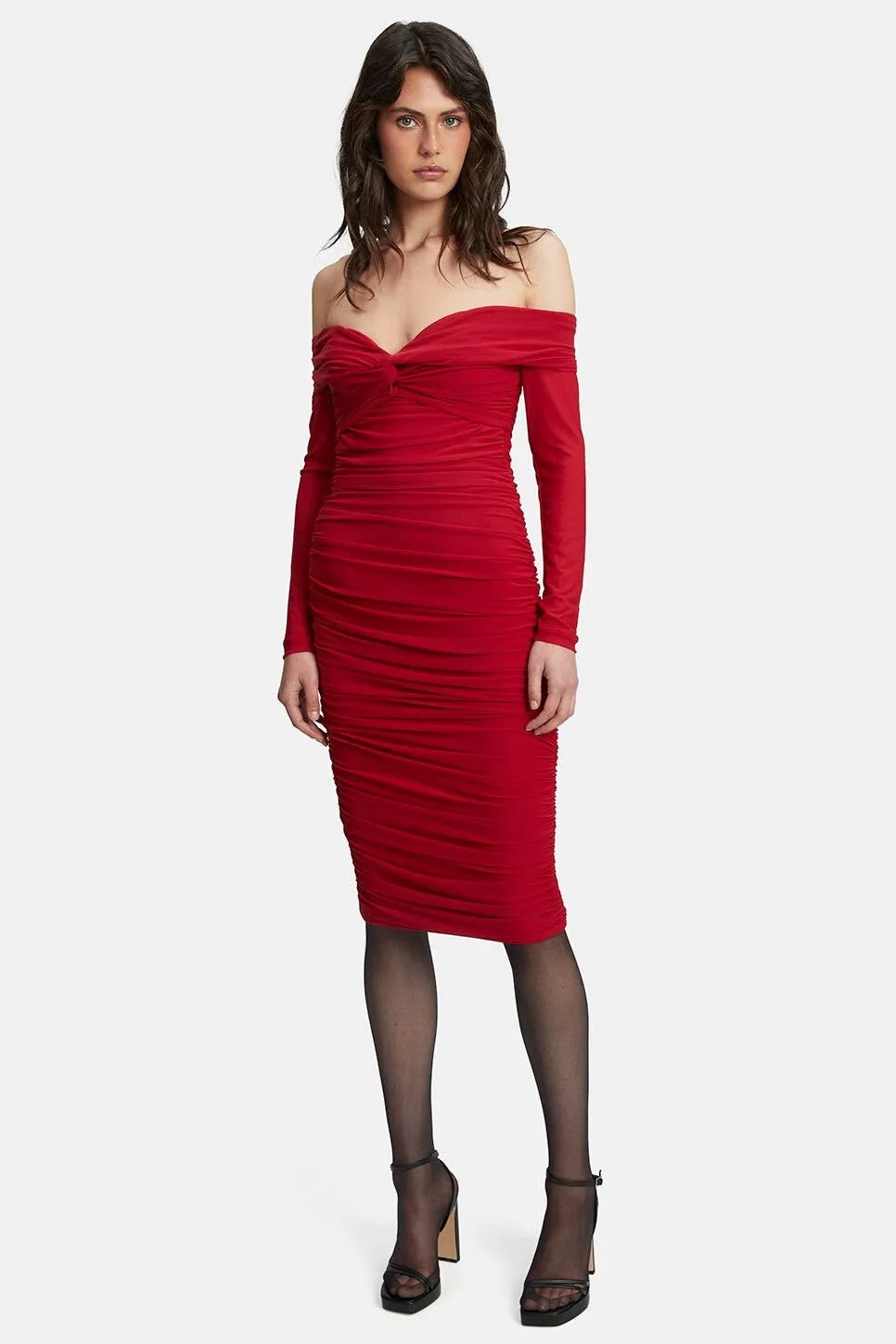 Helena Midi Mesh Dress - Fire Red