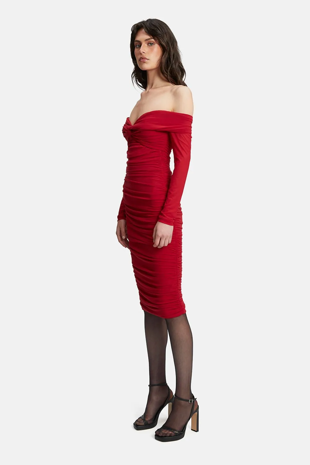 Helena Midi Mesh Dress - Fire Red