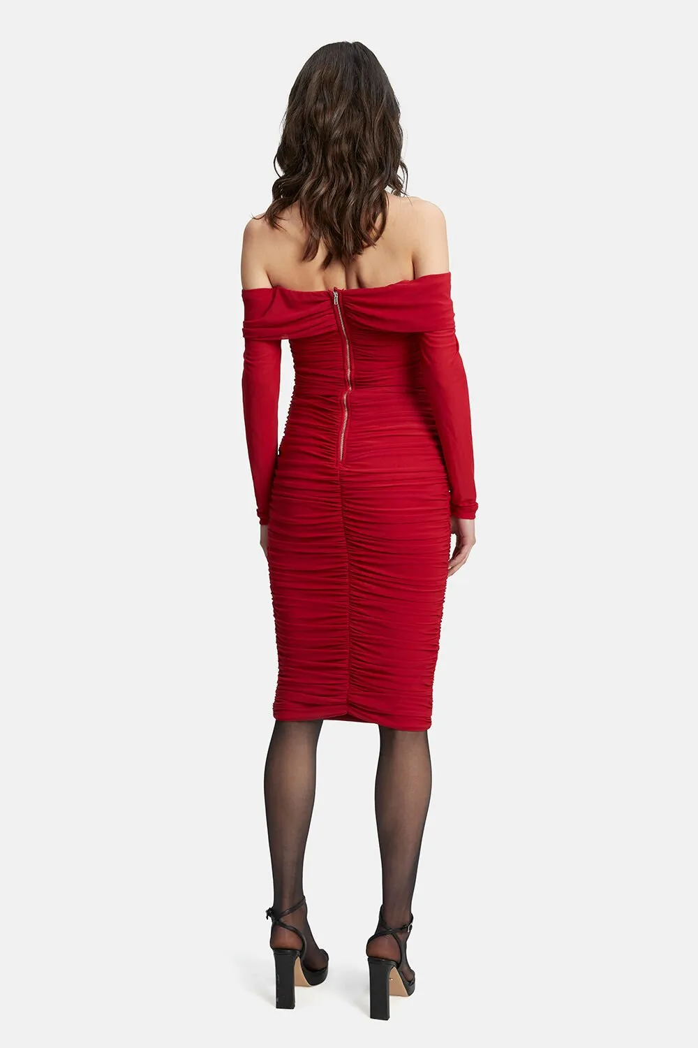 Helena Midi Mesh Dress - Fire Red