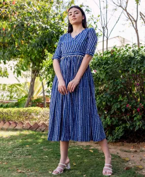 Indigo Bandhej Printed Dress