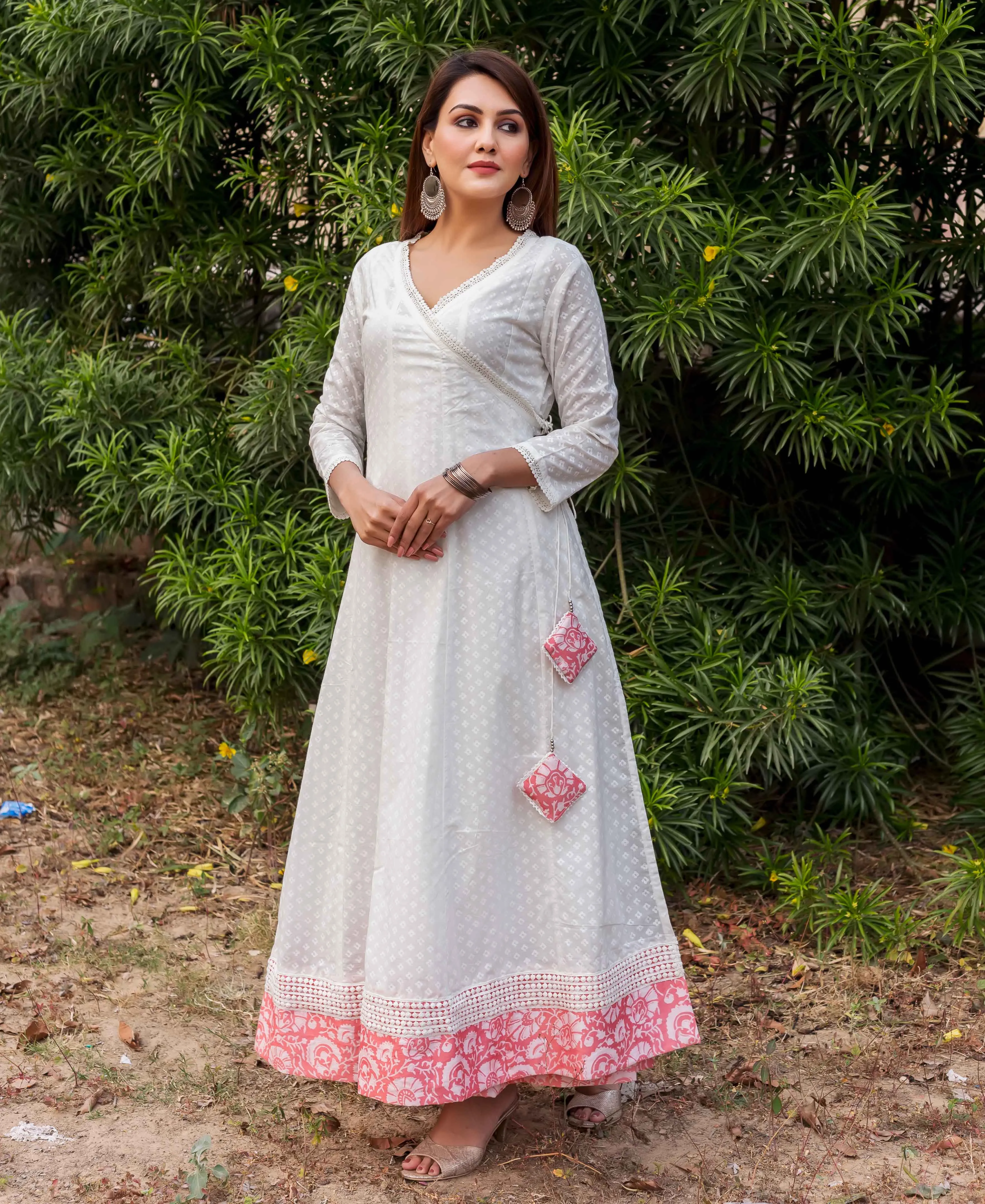 Irya White and Peach Angrakha Dress