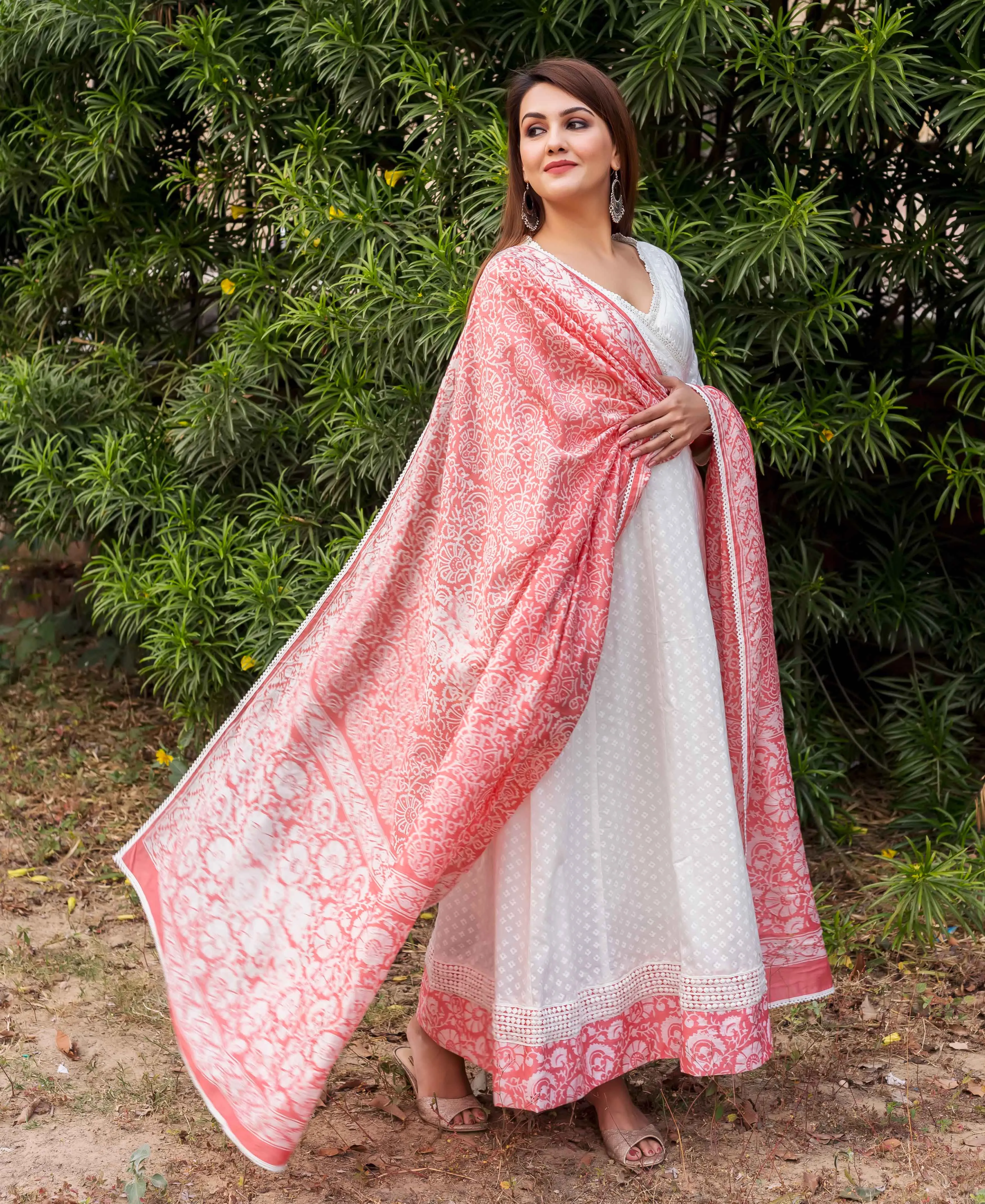 Irya White and Peach Angrakha Dress