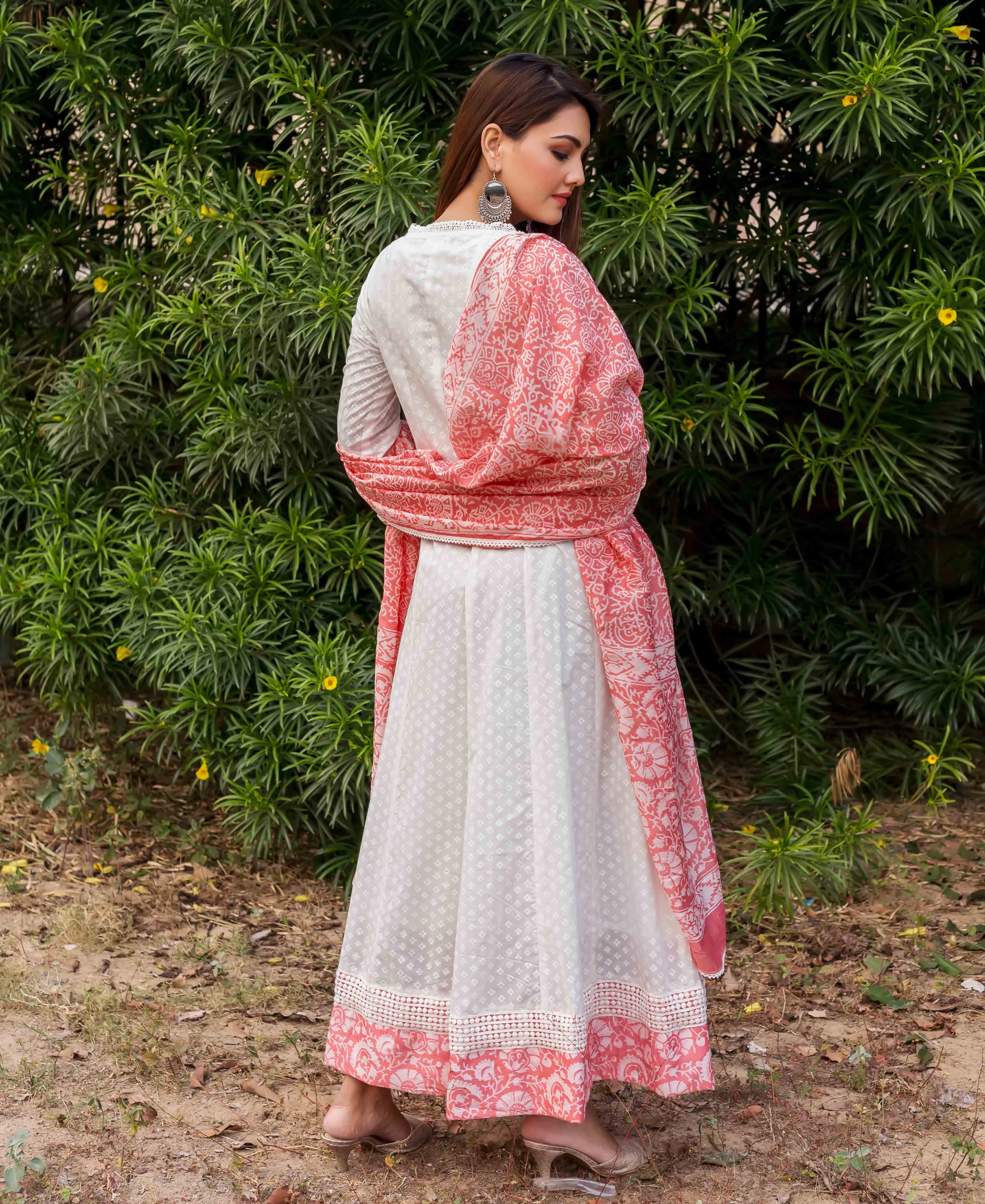 Irya White and Peach Angrakha Dress