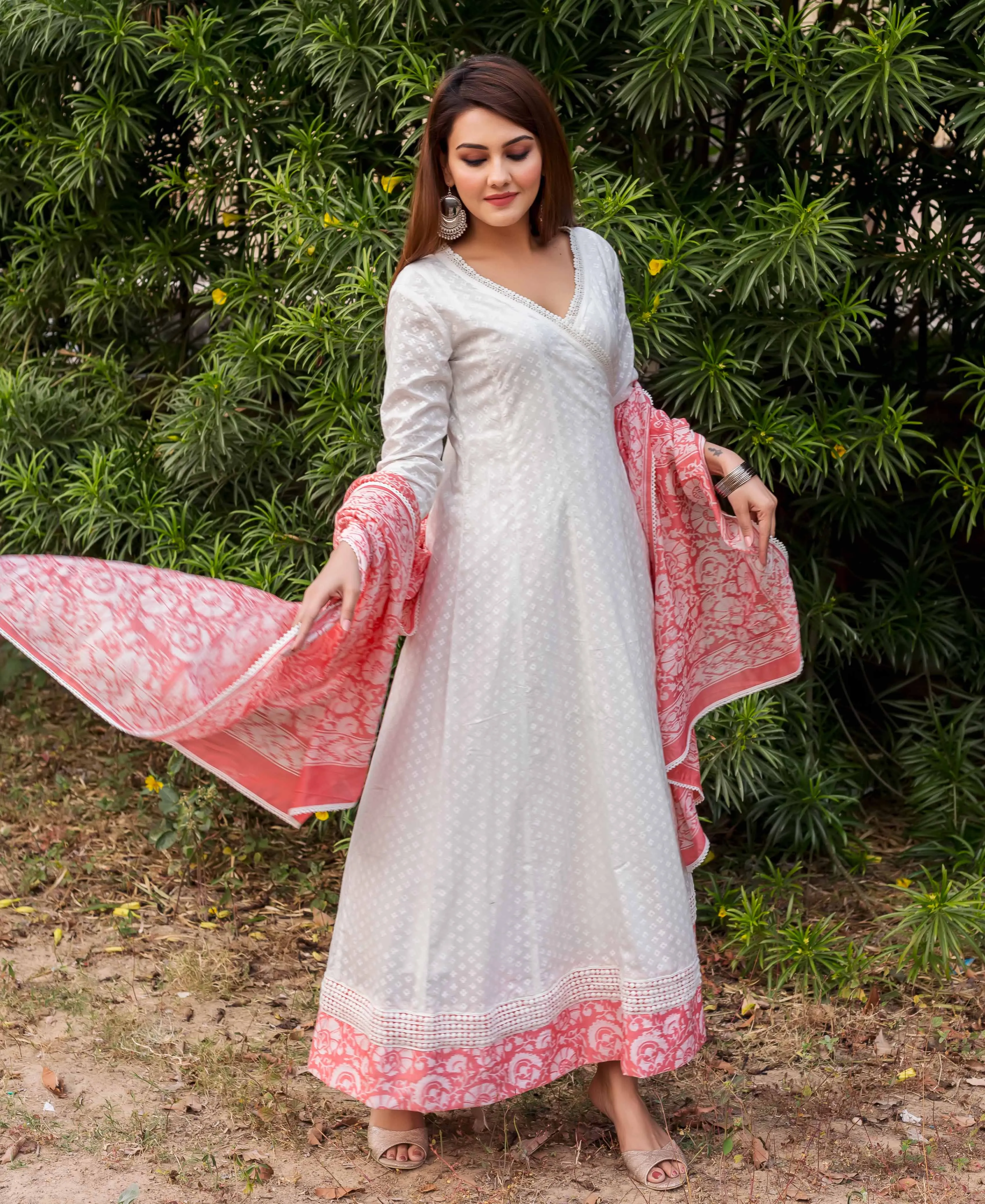 Irya White and Peach Angrakha Dress