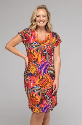 Java Print Short Sleeve Jersey Shift Dress