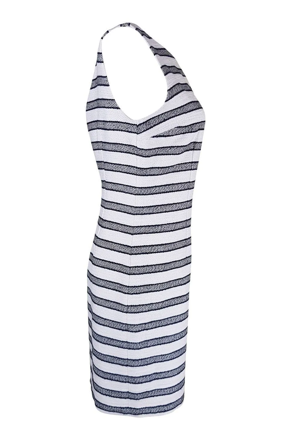 KEW White Black Sleeveless Striped Cotton Shift Dress (UK 10)