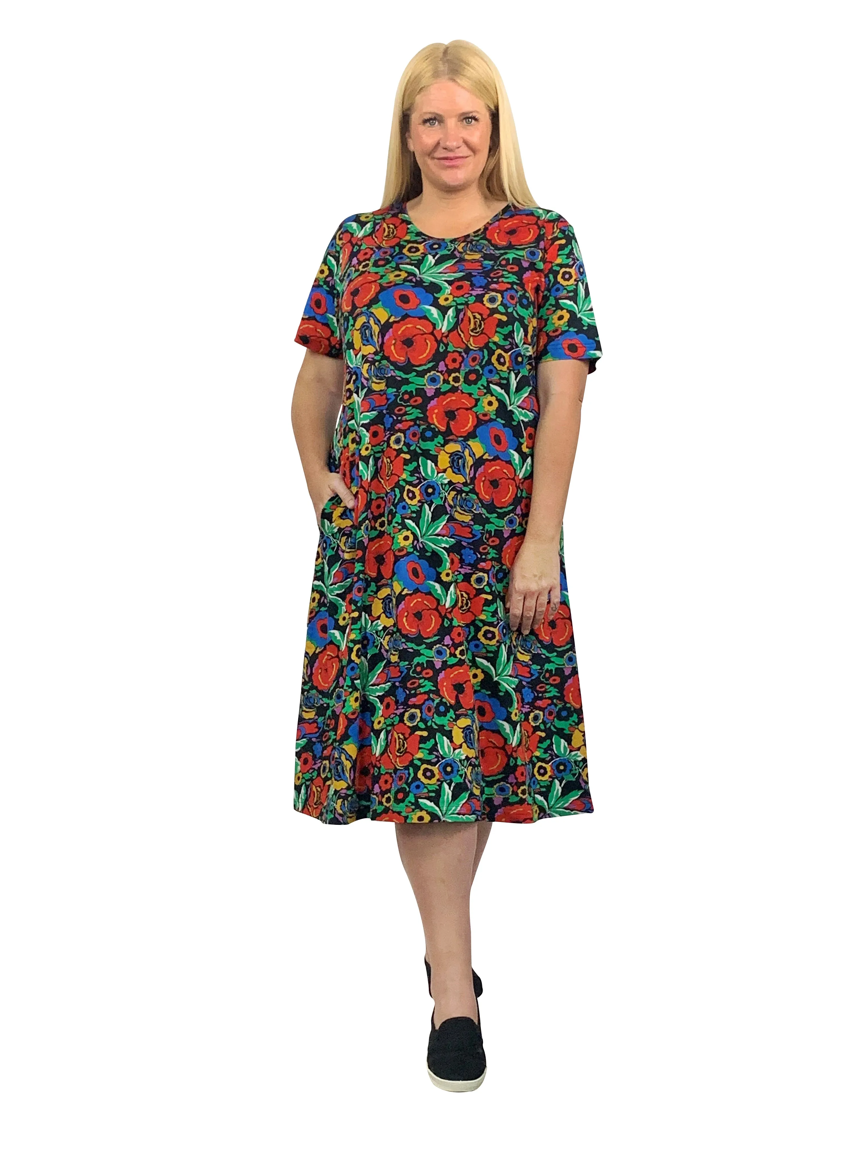 La Cera Plus Size Printed Cotton Knit A-Line Dress