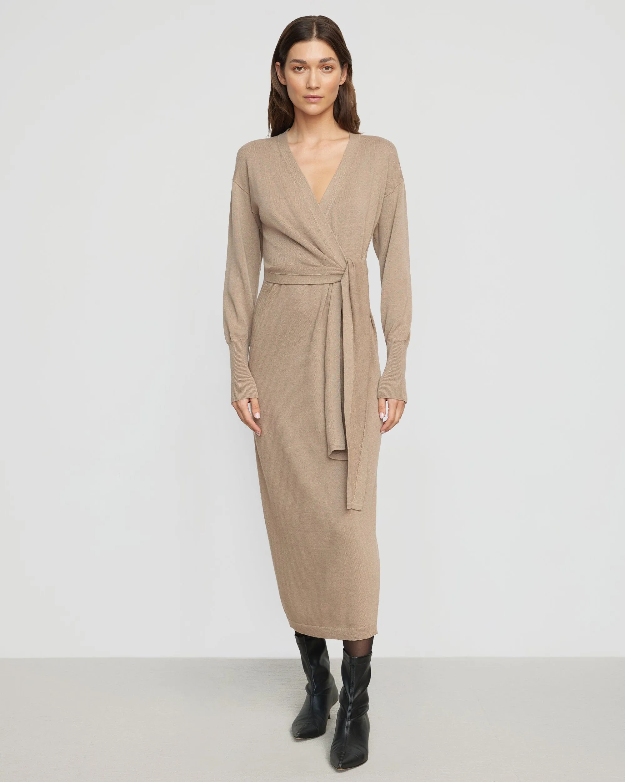 Linden Front-Wrap Sweater Dress