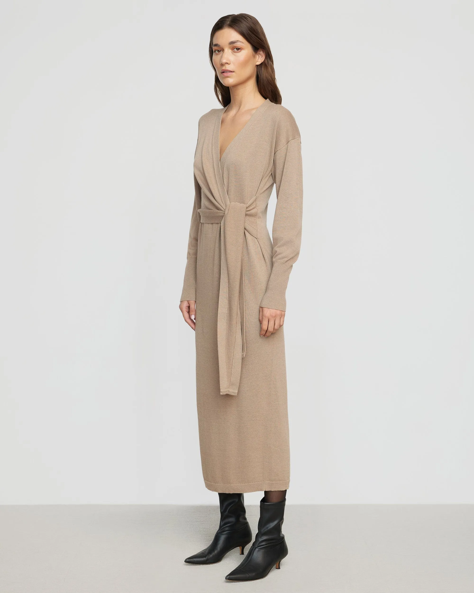 Linden Front-Wrap Sweater Dress