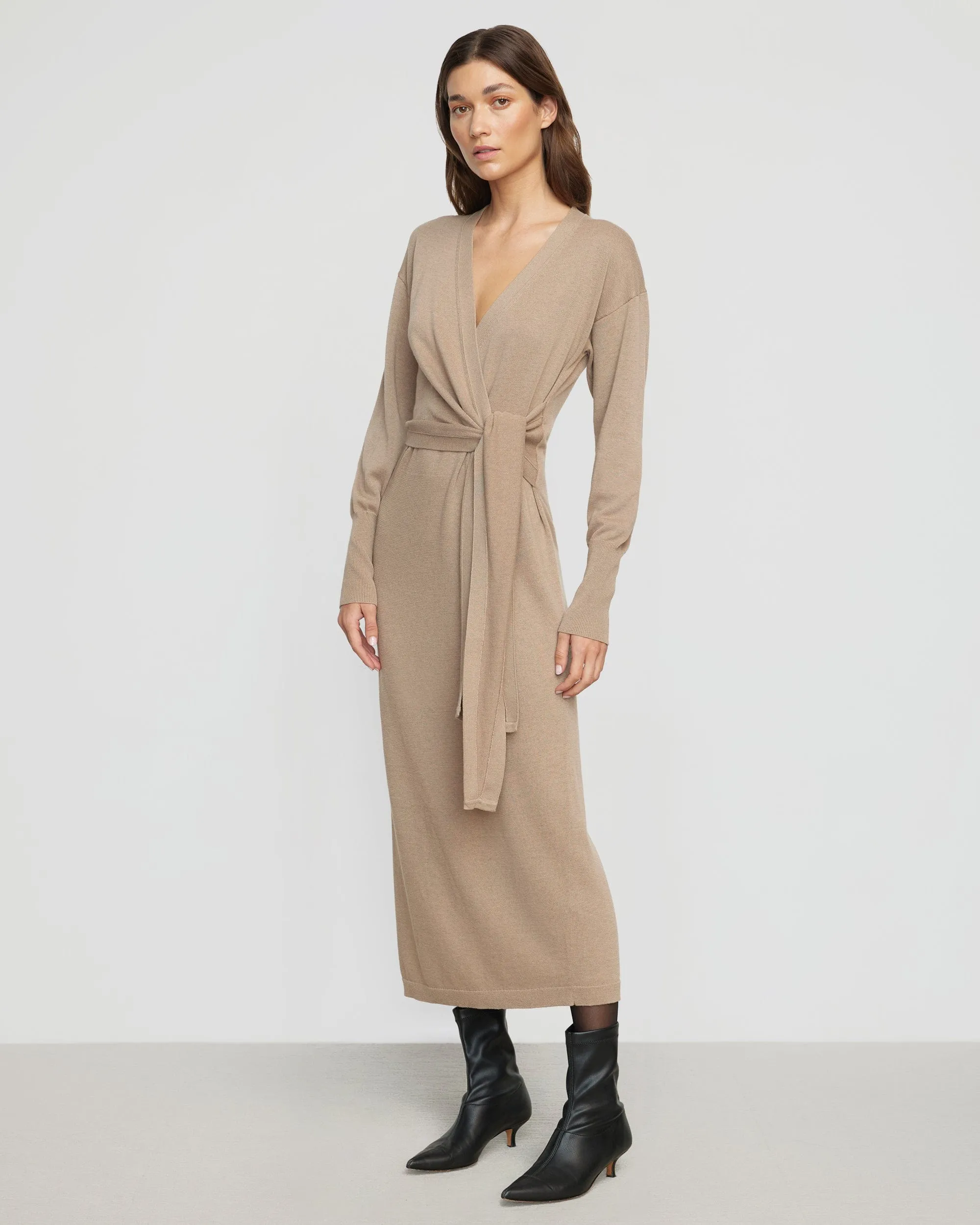 Linden Front-Wrap Sweater Dress