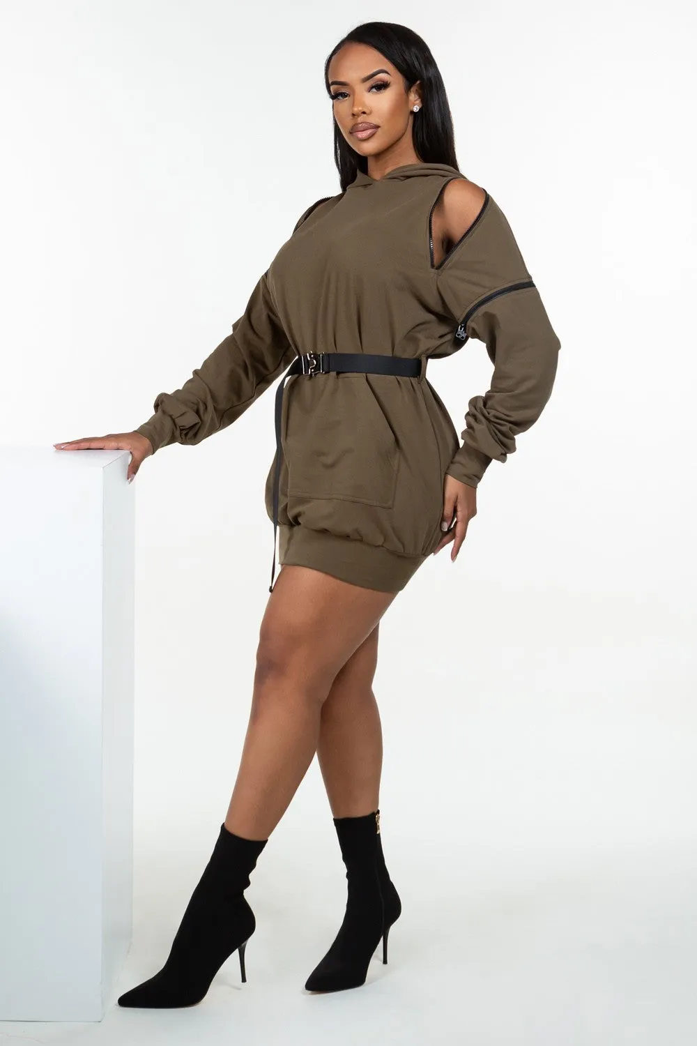 Long Sleeve Hooded Mini Dress