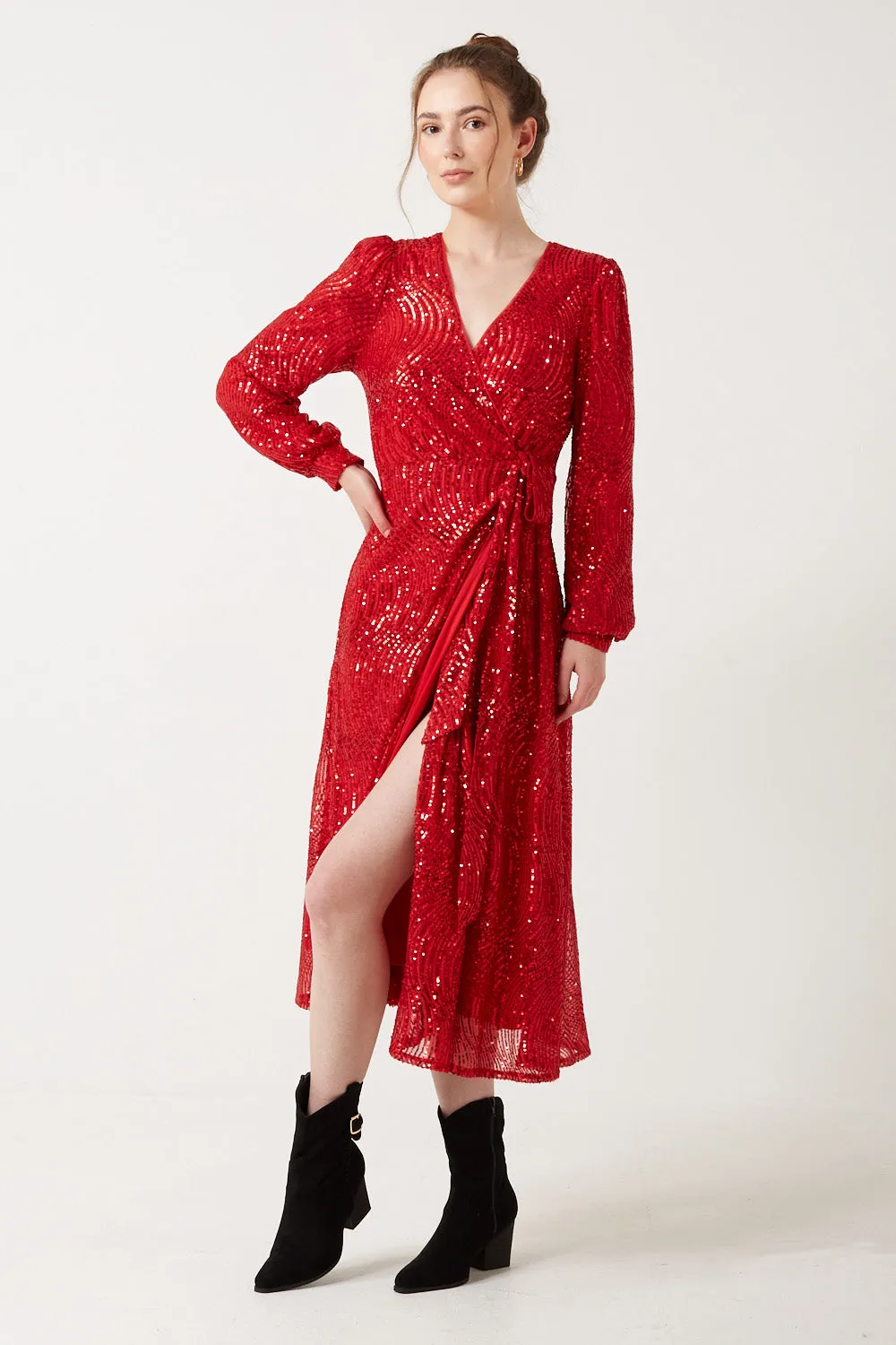 Marc Angelo Sequin Wrap Midi Dress