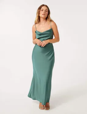 Mia Petite Boat Neck Satin Maxi Dress