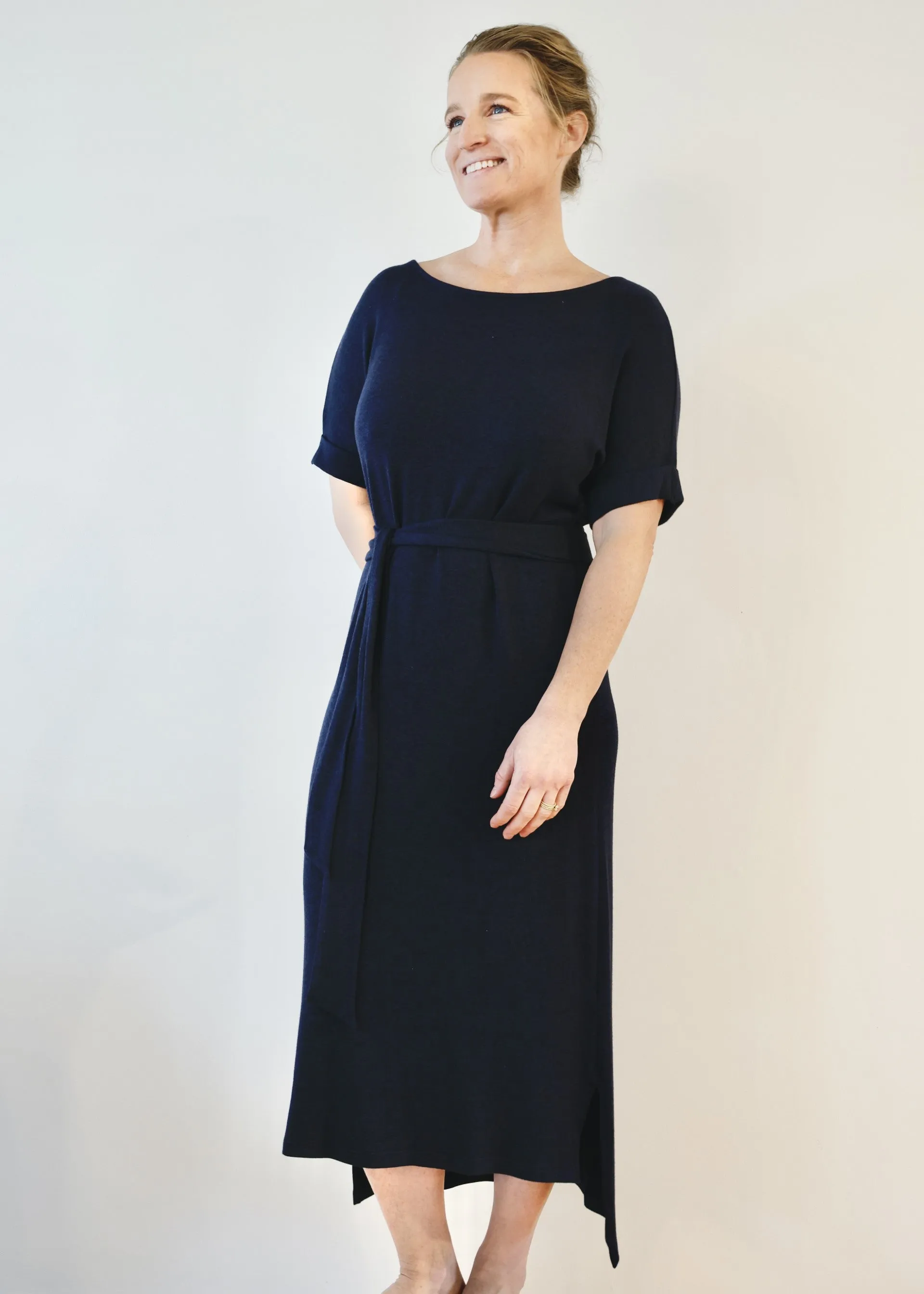 NOVAA Cuffed Modal Dress in Navy