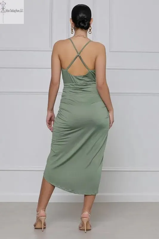 Olive Wrap Sleeveless Midi Dress