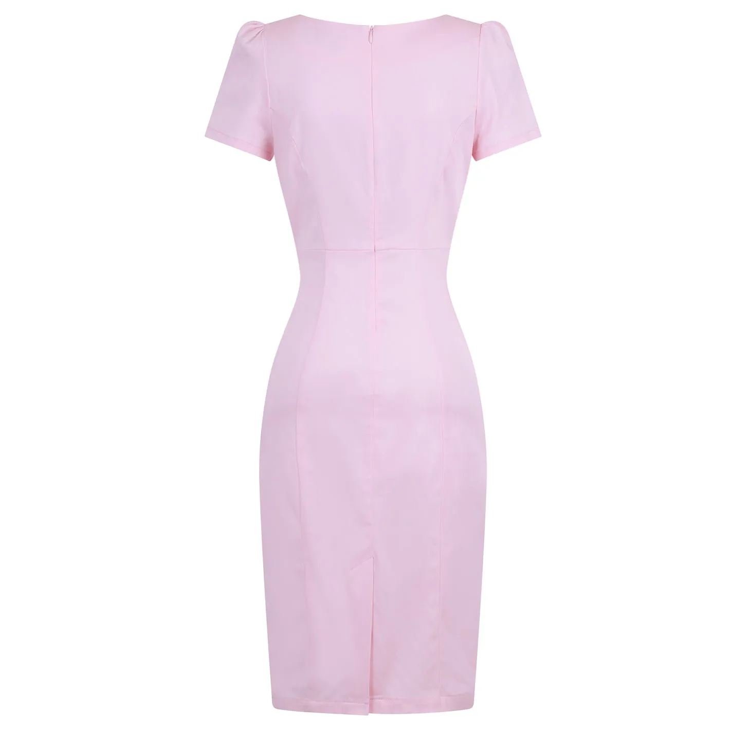 Pink 40s Short Sleeve Wiggle Wrap Look Summer Pencil Dress