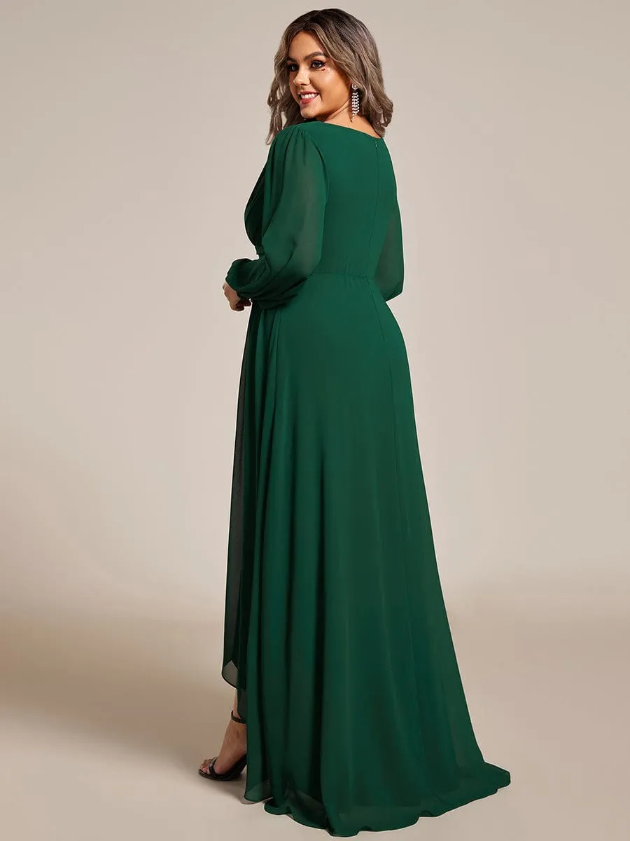 Plus Size V-Neck Long Lantern Sleeves A-Line Chiffon Bridesmaid Dress