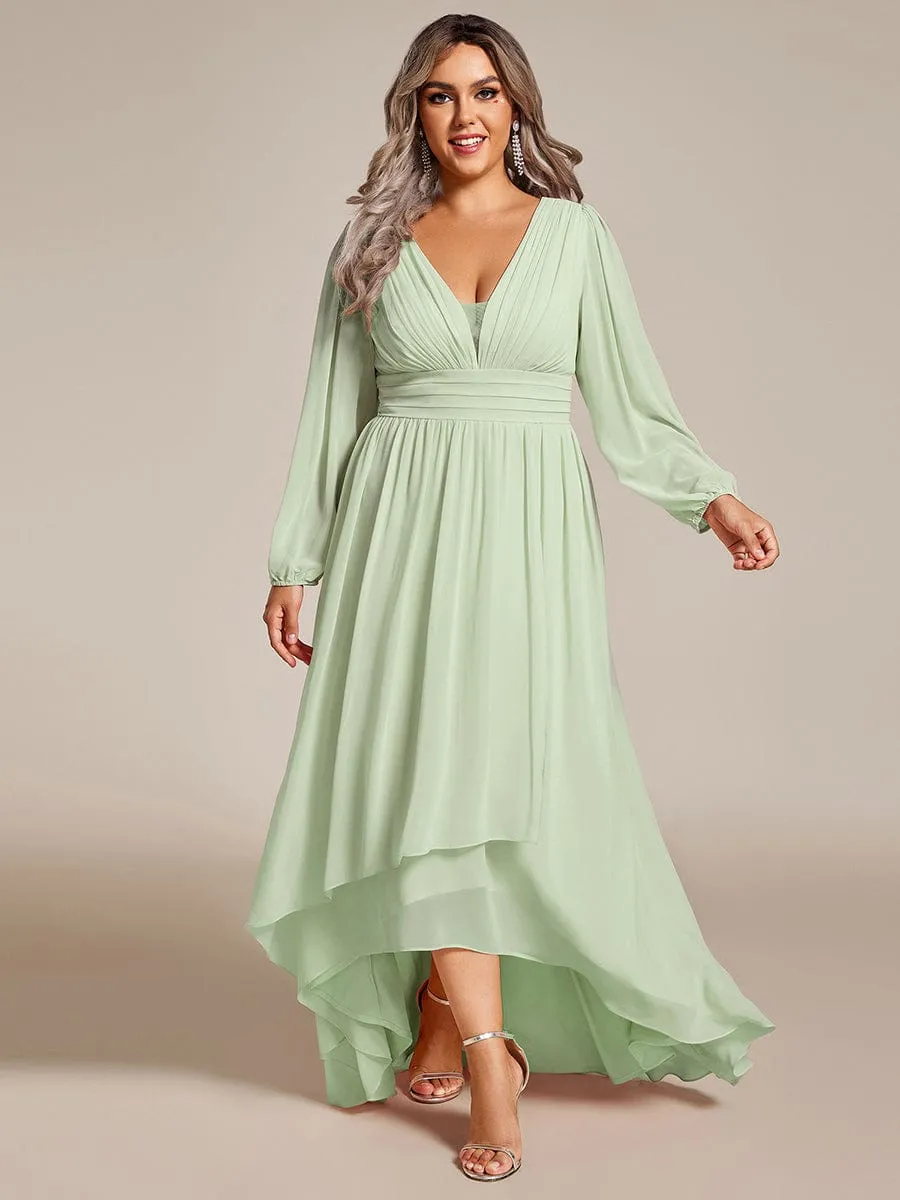 Plus Size V-Neck Long Lantern Sleeves A-Line Chiffon Bridesmaid Dress