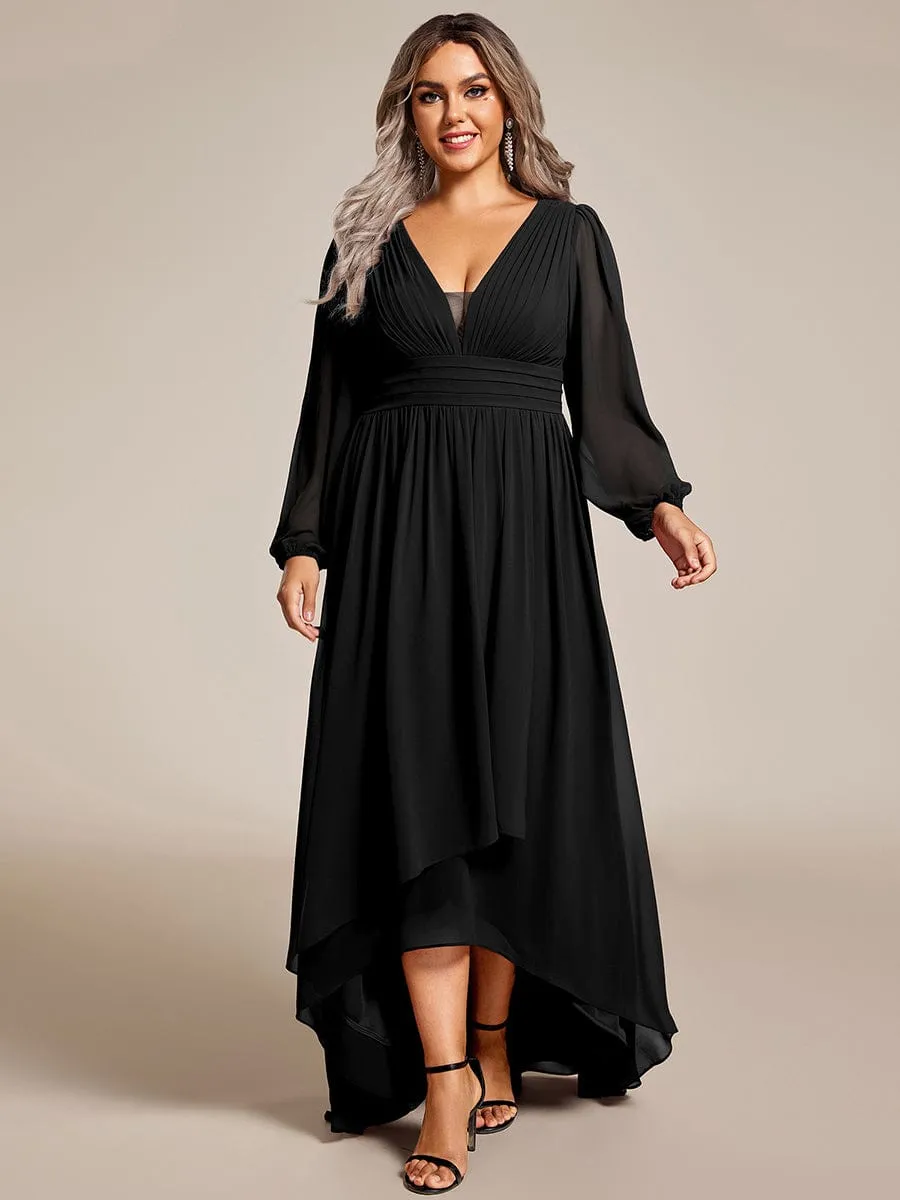 Plus Size V-Neck Long Lantern Sleeves A-Line Chiffon Bridesmaid Dress