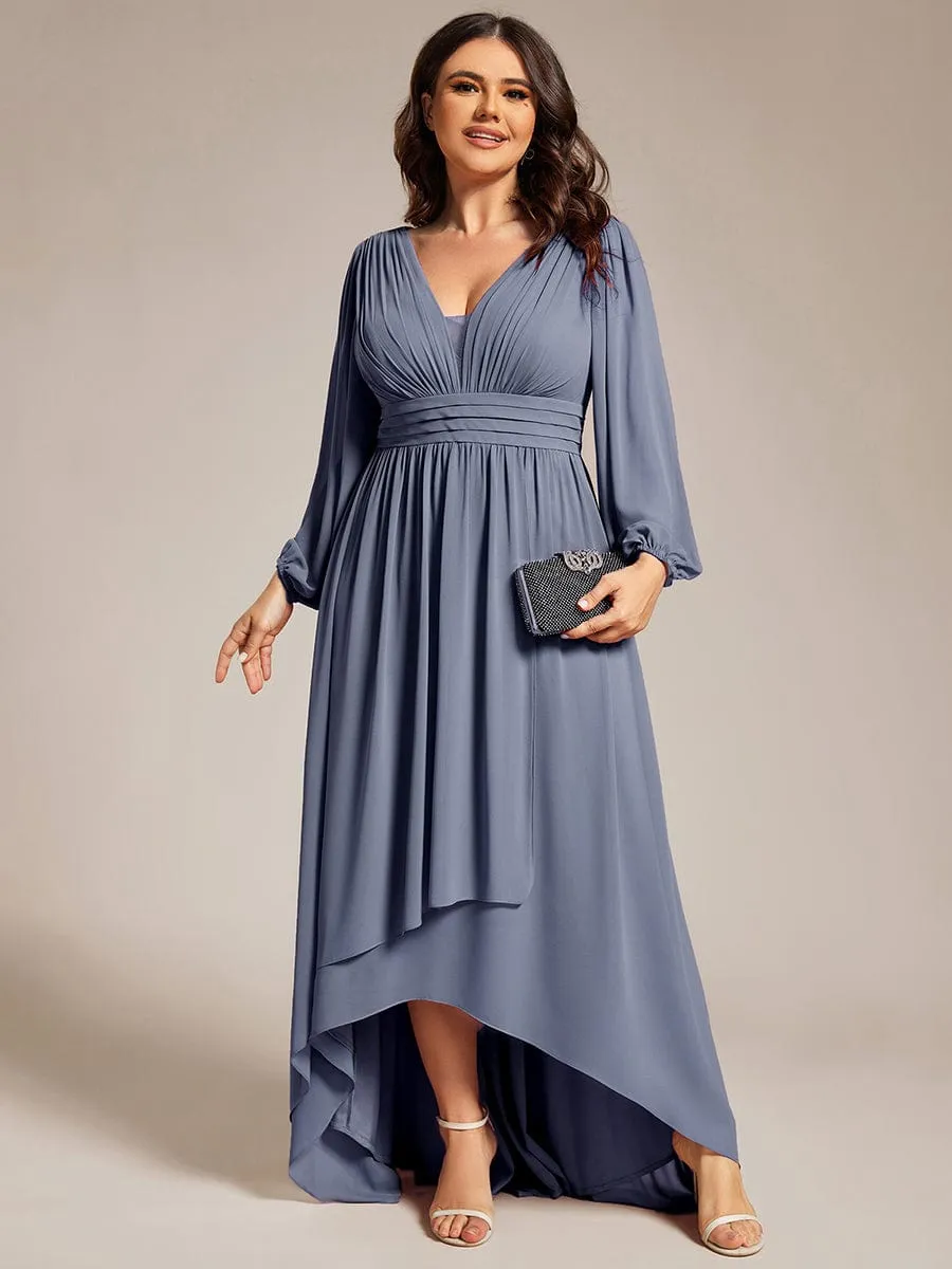 Plus Size V-Neck Long Lantern Sleeves A-Line Chiffon Bridesmaid Dress