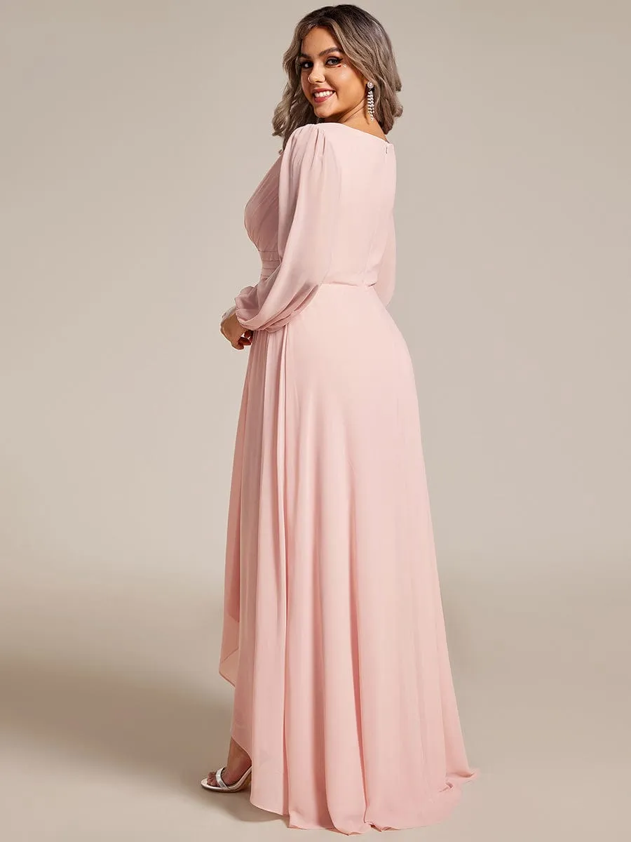 Plus Size V-Neck Long Lantern Sleeves A-Line Chiffon Bridesmaid Dress