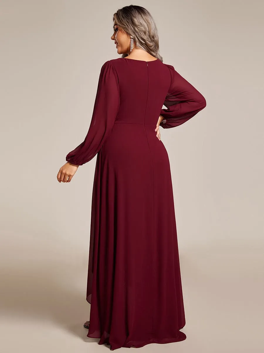 Plus Size V-Neck Long Lantern Sleeves A-Line Chiffon Bridesmaid Dress