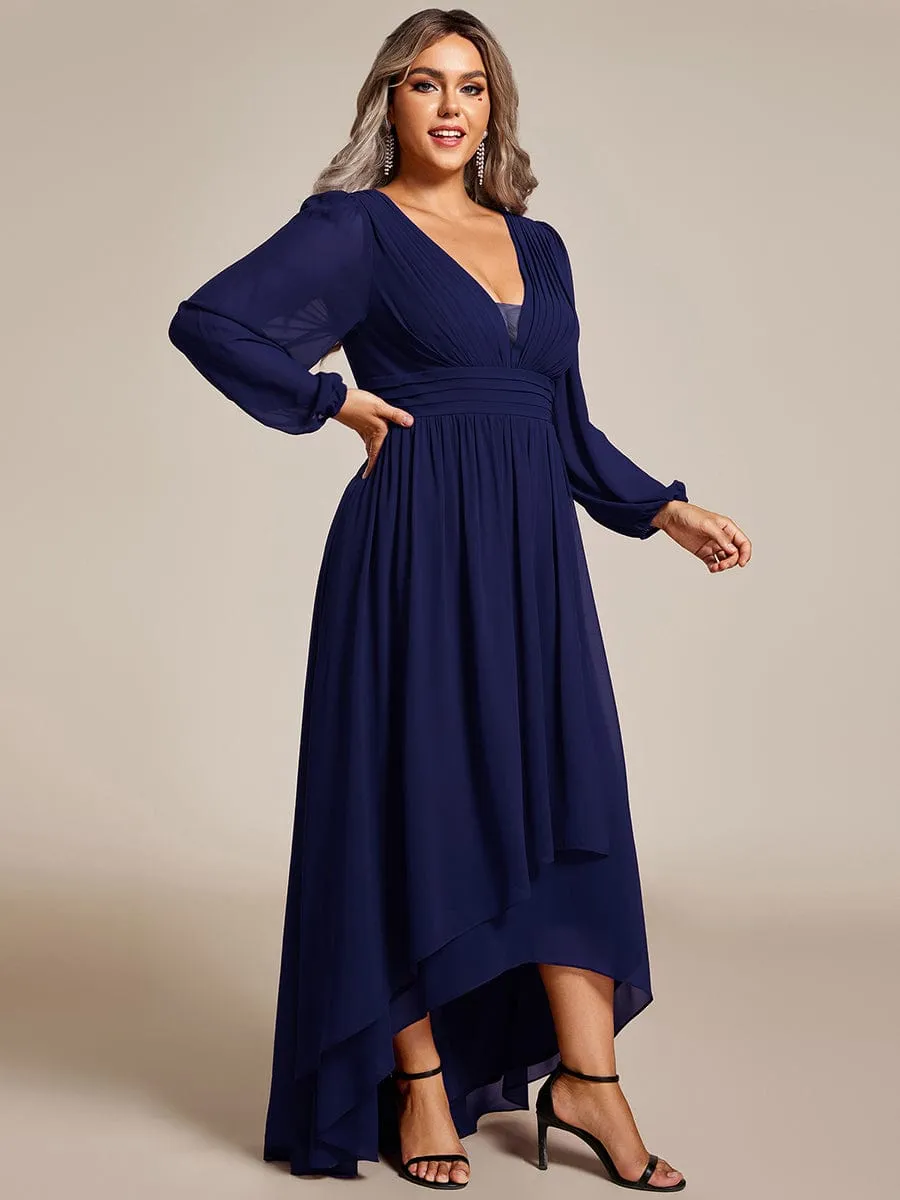 Plus Size V-Neck Long Lantern Sleeves A-Line Chiffon Bridesmaid Dress