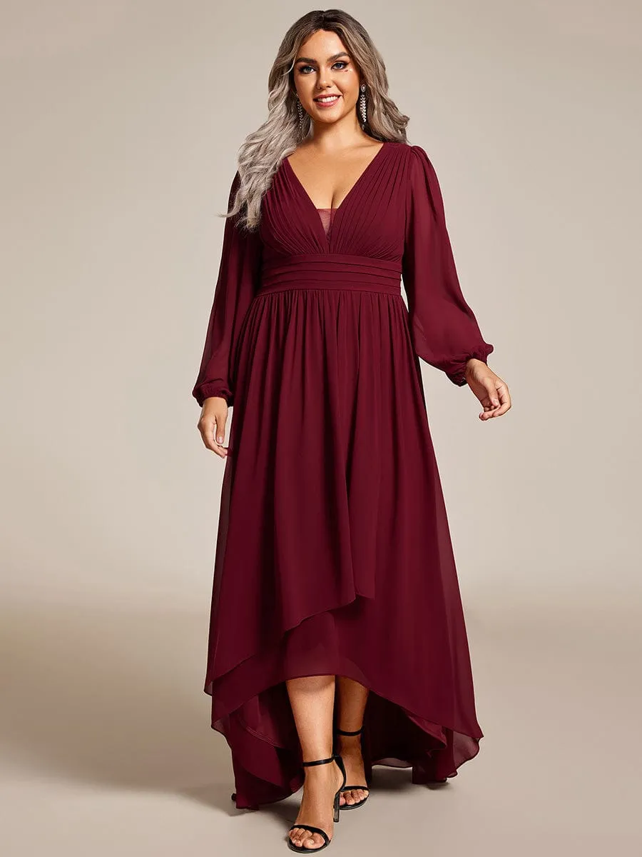 Plus Size V-Neck Long Lantern Sleeves A-Line Chiffon Bridesmaid Dress