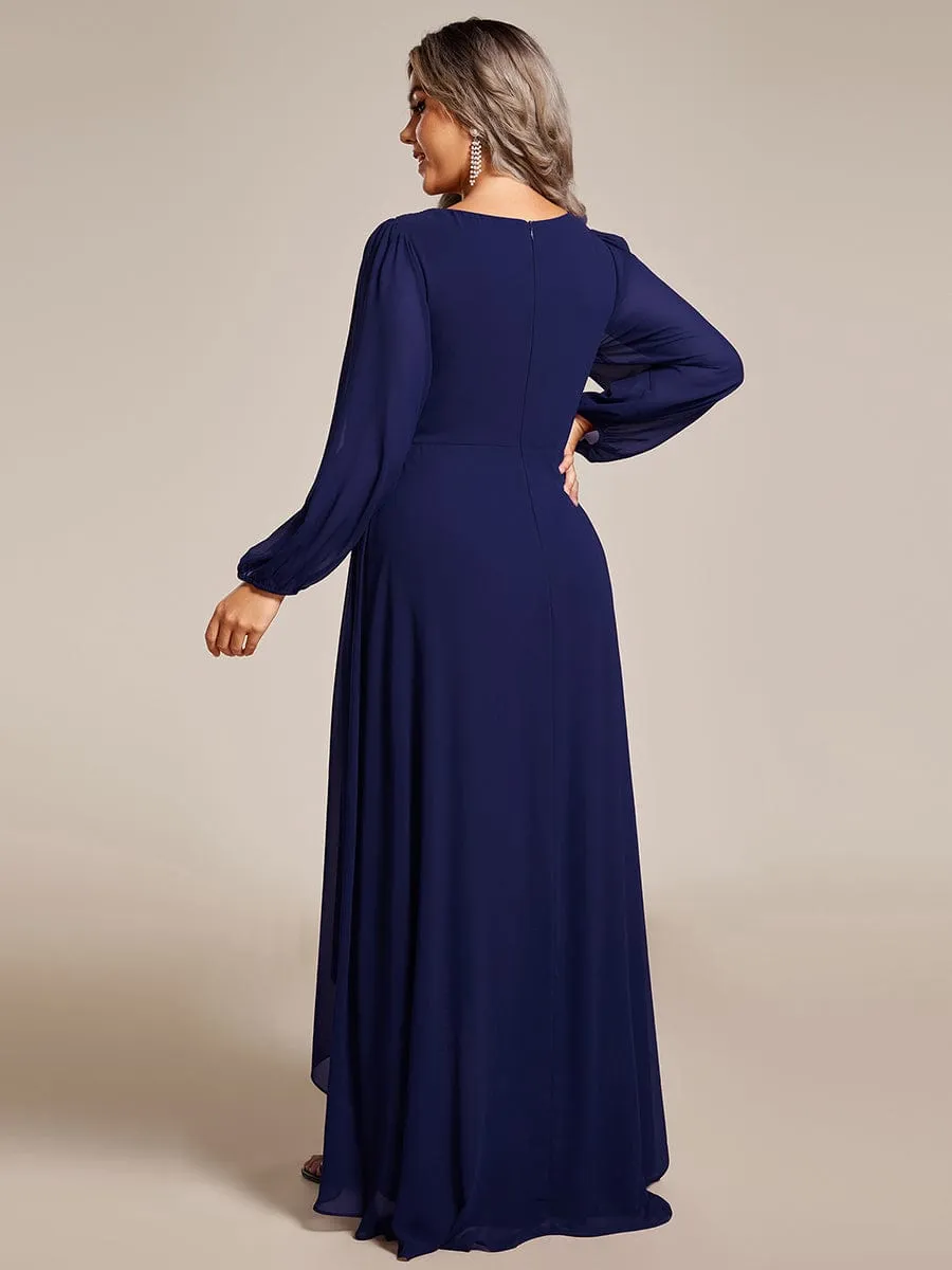 Plus Size V-Neck Long Lantern Sleeves A-Line Chiffon Bridesmaid Dress