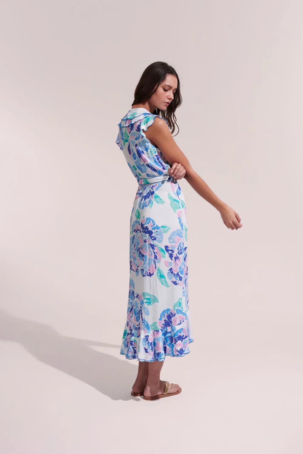 Poupette St. Barth - Midi Dress Aude - Blue Macro Peony