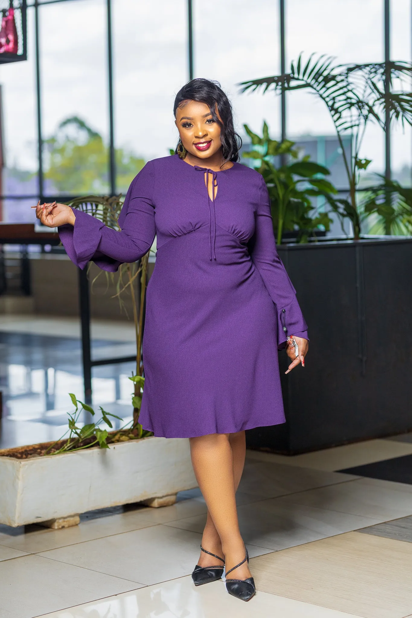 Purple Handsleeve Circular Dress